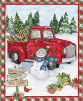 Red Truck Ski Snowmen Panel