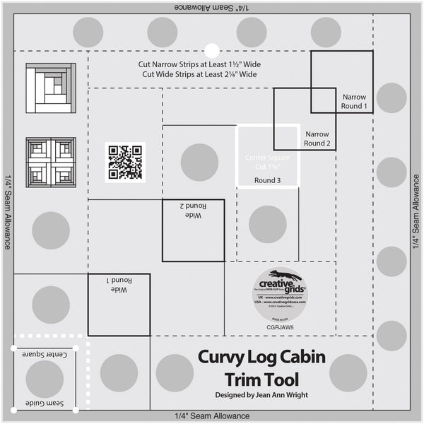 Creative Grids Curvy Log Cabin Trim Tool for 8in Finished Blocks Quilt Ruler